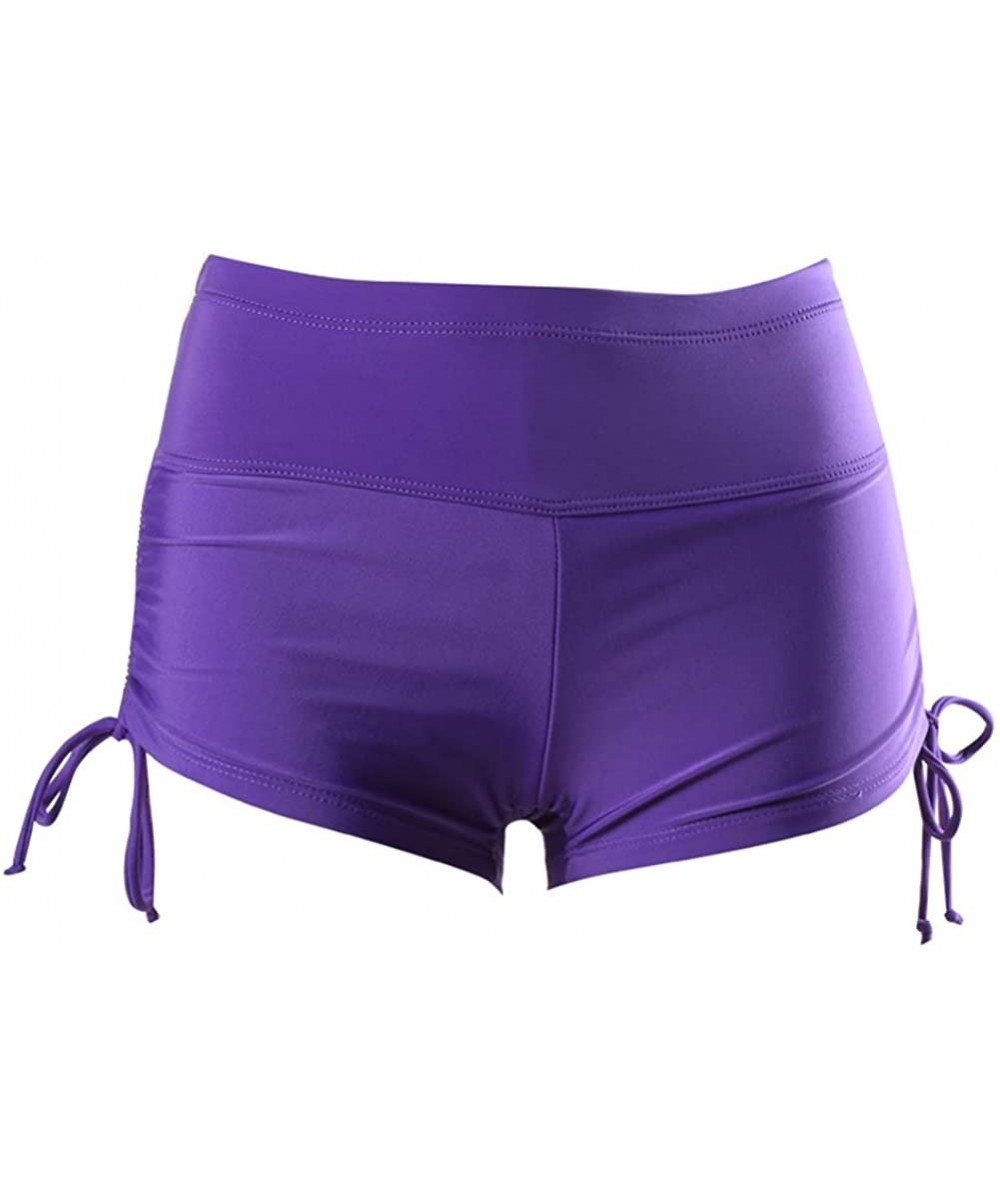 Board Shorts Women's Board Shorts Beach Briefs Swimsuit Bottoms Solid Yoga Shorts with Adjustable Side Ties - Purple - CT18OX...