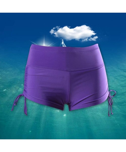 Board Shorts Women's Board Shorts Beach Briefs Swimsuit Bottoms Solid Yoga Shorts with Adjustable Side Ties - Purple - CT18OX...