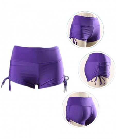 Board Shorts Women's Board Shorts Beach Briefs Swimsuit Bottoms Solid Yoga Shorts with Adjustable Side Ties - Purple - CT18OX...