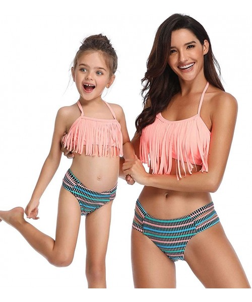 Sets Tassel 2Pcs Family Chic Bikinis Swimsuits Swimwear Beachwear for Girl Kid Child Teens Women - B-tassel Orange - CI18NO2969S