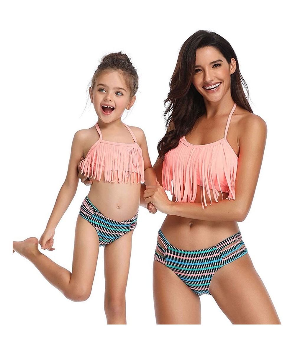 Sets Tassel 2Pcs Family Chic Bikinis Swimsuits Swimwear Beachwear for Girl Kid Child Teens Women - B-tassel Orange - CI18NO2969S