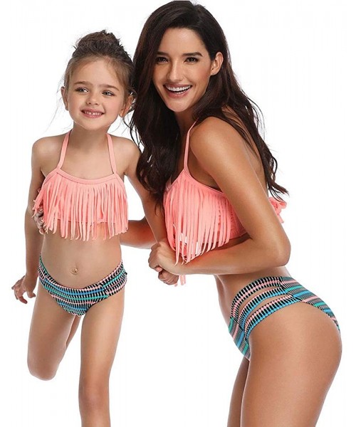 Sets Tassel 2Pcs Family Chic Bikinis Swimsuits Swimwear Beachwear for Girl Kid Child Teens Women - B-tassel Orange - CI18NO2969S