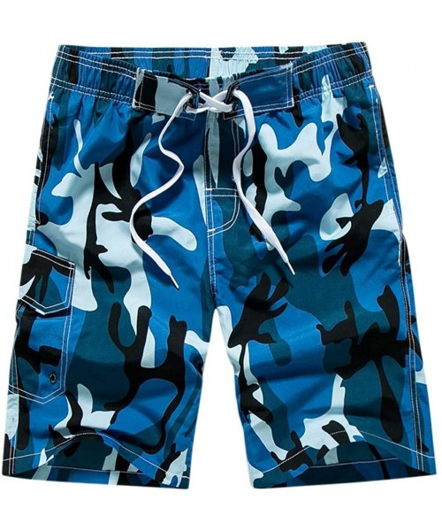 Board Shorts Mens Outdoor Camouflage Print Swim Trunks Beach Board Shorts - Blue - CV18QMZ8RQI