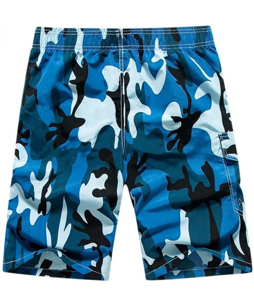 Board Shorts Mens Outdoor Camouflage Print Swim Trunks Beach Board Shorts - Blue - CV18QMZ8RQI