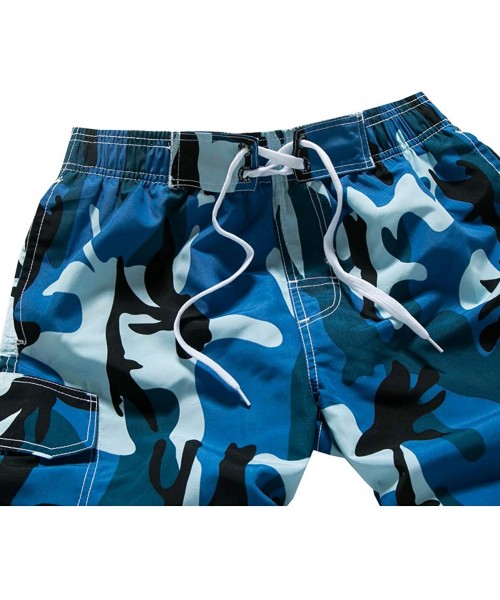 Board Shorts Mens Outdoor Camouflage Print Swim Trunks Beach Board Shorts - Blue - CV18QMZ8RQI