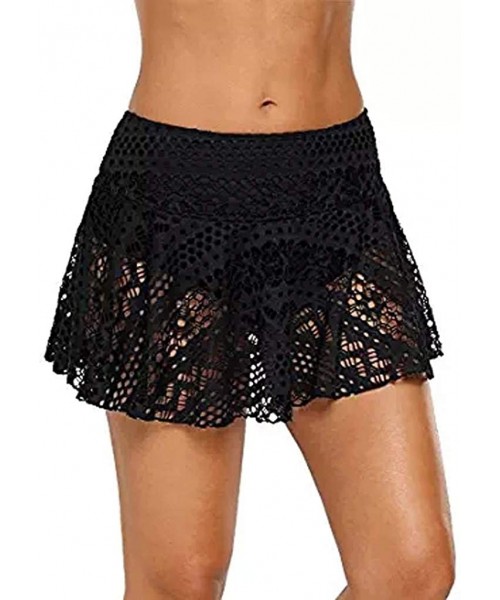 Bottoms Womens Swim Skirt Floral Lace Crochet Skirted Bikini Bottoms Swimsuit Short Skort Swimdress Swim Brief - Black - CY19...