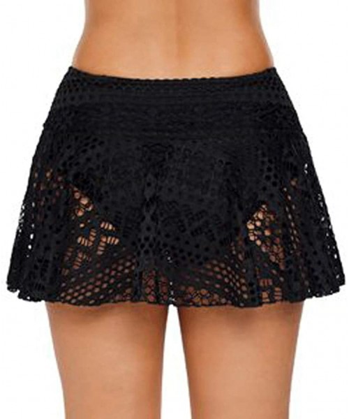 Bottoms Womens Swim Skirt Floral Lace Crochet Skirted Bikini Bottoms Swimsuit Short Skort Swimdress Swim Brief - Black - CY19...