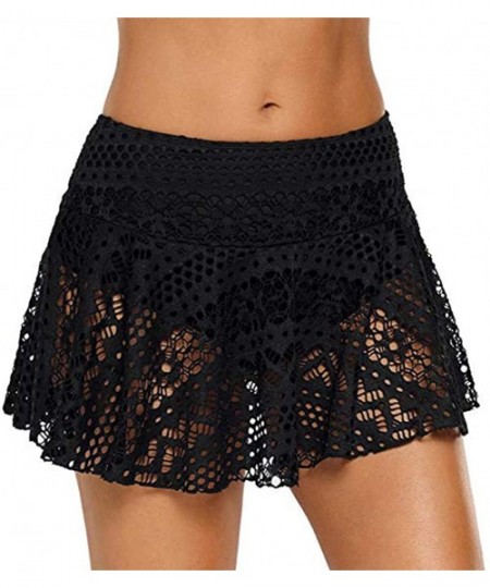 Bottoms Womens Swim Skirt Floral Lace Crochet Skirted Bikini Bottoms Swimsuit Short Skort Swimdress Swim Brief - Black - CY19...