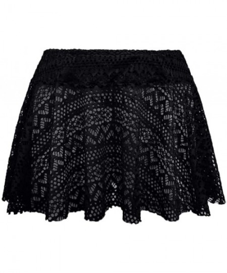 Bottoms Womens Swim Skirt Floral Lace Crochet Skirted Bikini Bottoms Swimsuit Short Skort Swimdress Swim Brief - Black - CY19...