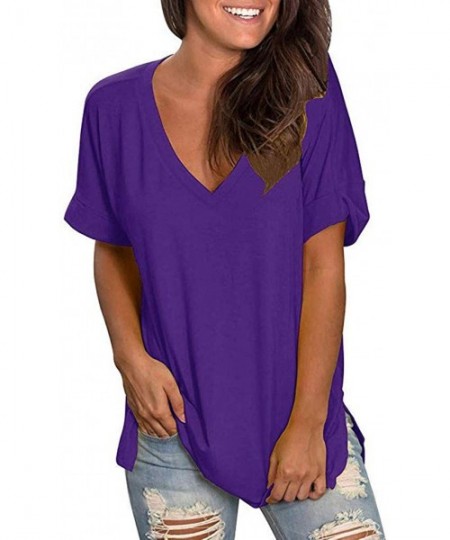 Board Shorts Womens Summer Short Sleeve T Shirts V Neck Tunic Roll Up Tops Cute Tees Loose Fitted Henley Workout Shirts Purpl...