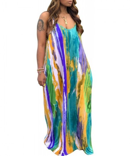 Cover-Ups Women's Summer Casual Plus Size Dress Loose Tie Dye Strap Maxi Dress with Pockets - 9365-2multicolor - CV199ZKH7C0