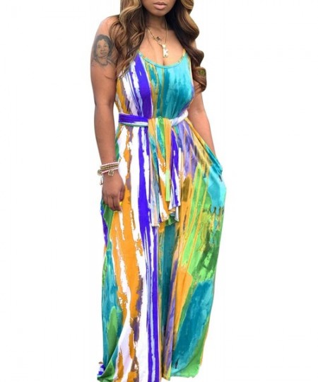 Cover-Ups Women's Summer Casual Plus Size Dress Loose Tie Dye Strap Maxi Dress with Pockets - 9365-2multicolor - CV199ZKH7C0