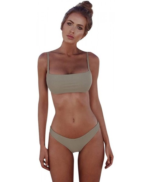 Tankinis Women's Swimwear Bandeau Bandage Bikini Set Push-ups Brazilian Swimwear Beachwear Swimwear - Light Green - CV18T33MY0E