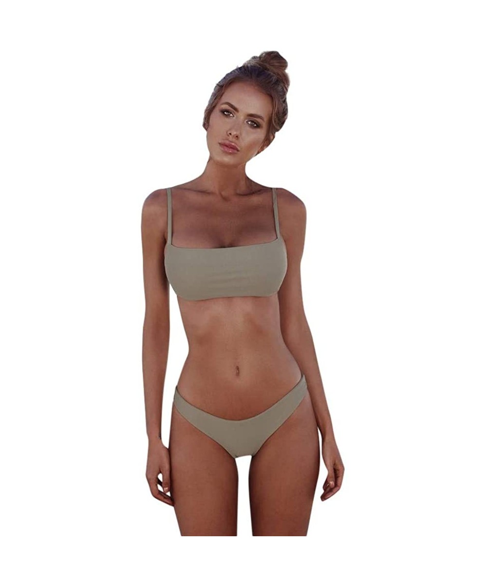 Tankinis Women's Swimwear Bandeau Bandage Bikini Set Push-ups Brazilian Swimwear Beachwear Swimwear - Light Green - CV18T33MY0E