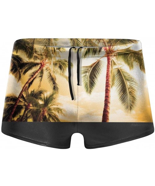 Briefs Palm Tree Men's Swimwear Sexy Low Waist Boxer Swimsuit Surfboard Boxer Shorts - Black - CW19DYT0C8L