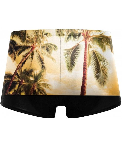 Briefs Palm Tree Men's Swimwear Sexy Low Waist Boxer Swimsuit Surfboard Boxer Shorts - Black - CW19DYT0C8L