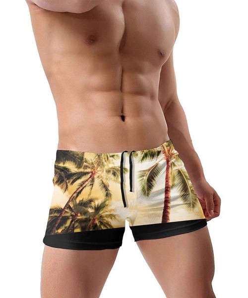 Briefs Palm Tree Men's Swimwear Sexy Low Waist Boxer Swimsuit Surfboard Boxer Shorts - Black - CW19DYT0C8L