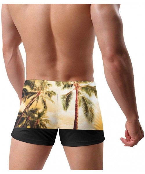 Briefs Palm Tree Men's Swimwear Sexy Low Waist Boxer Swimsuit Surfboard Boxer Shorts - Black - CW19DYT0C8L