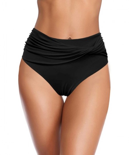 Tankinis Women's Twist Front Bikini Bottoms High Waist Full Coverage Swim Bottoms - Black - C9199L4R3WH