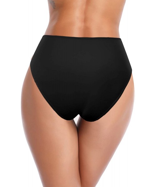 Tankinis Women's Twist Front Bikini Bottoms High Waist Full Coverage Swim Bottoms - Black - C9199L4R3WH