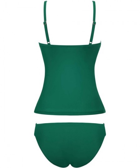 Tankinis Womens Ruched Tankini Swimsuit Tummy Control Bathing Suit Twist Front Top & Hipster Botoom - Green - CG18T730GHH