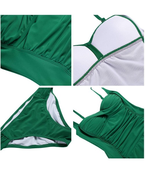 Tankinis Womens Ruched Tankini Swimsuit Tummy Control Bathing Suit Twist Front Top & Hipster Botoom - Green - CG18T730GHH