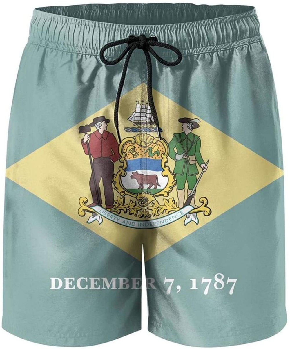 Board Shorts Men's Sportwear Quick Dry Board Shorts Cactus and Pug Swim Trunks - Delaware Flag - C318RUGKKXX