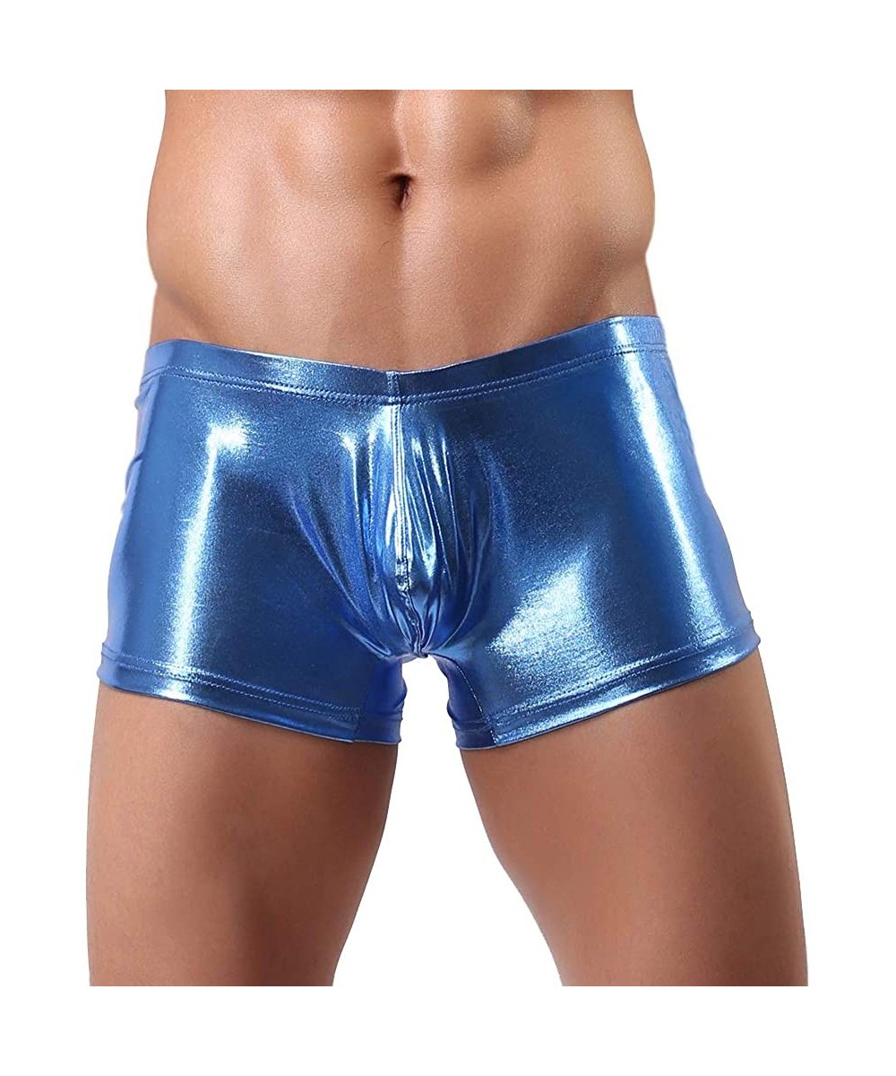 Briefs Men's Metallic Contour Bikini Boxer Underwear - Blue - C918RDXXEQ8