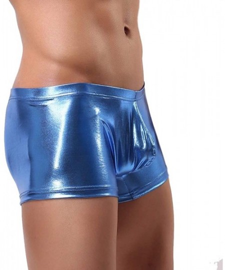 Briefs Men's Metallic Contour Bikini Boxer Underwear - Blue - C918RDXXEQ8