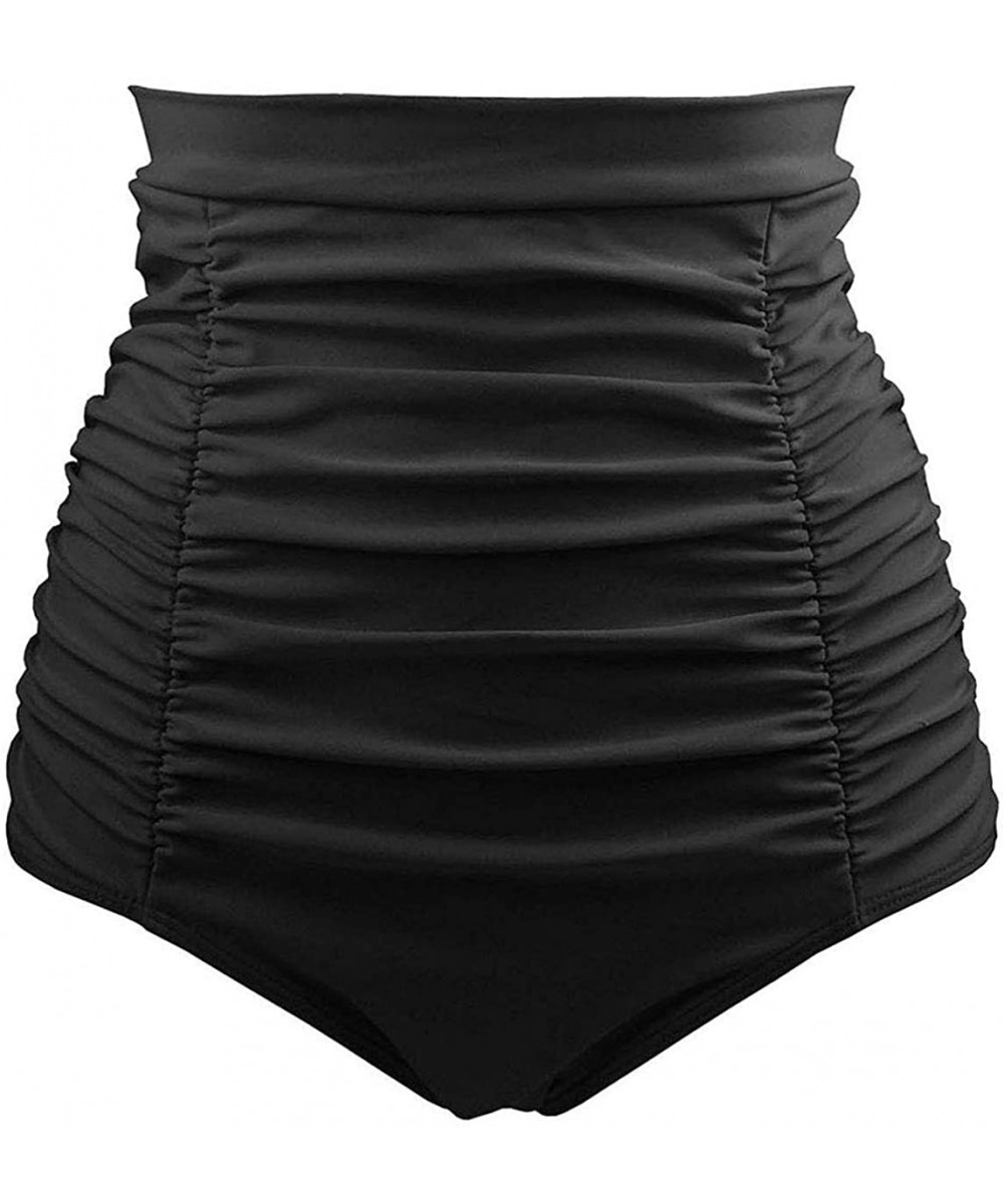 Tankinis Women High Waist Ruched Swim Shorts Tummy Control Bikini Tankini Shirred Bottoms - Black - CY1987XG49W