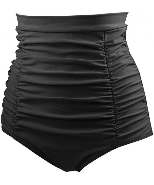 Tankinis Women High Waist Ruched Swim Shorts Tummy Control Bikini Tankini Shirred Bottoms - Black - CY1987XG49W