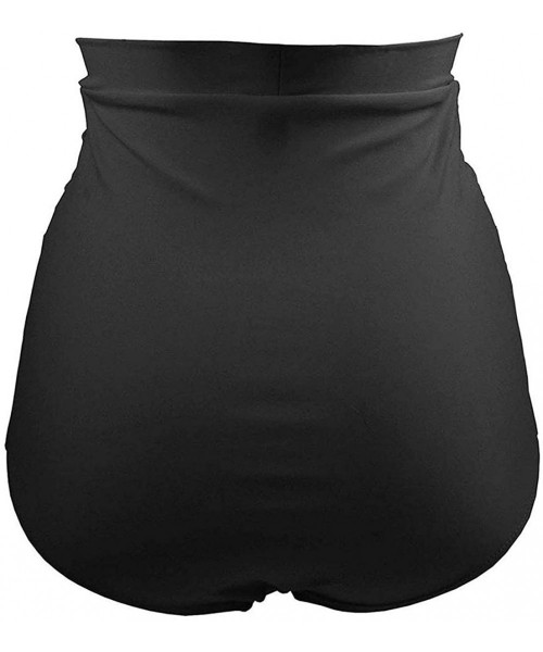 Tankinis Women High Waist Ruched Swim Shorts Tummy Control Bikini Tankini Shirred Bottoms - Black - CY1987XG49W