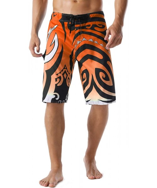 Trunks Men's Swim Trunks Beachwear Quick Dry Hawaiian Printed - Orange - CA17WXKRADQ