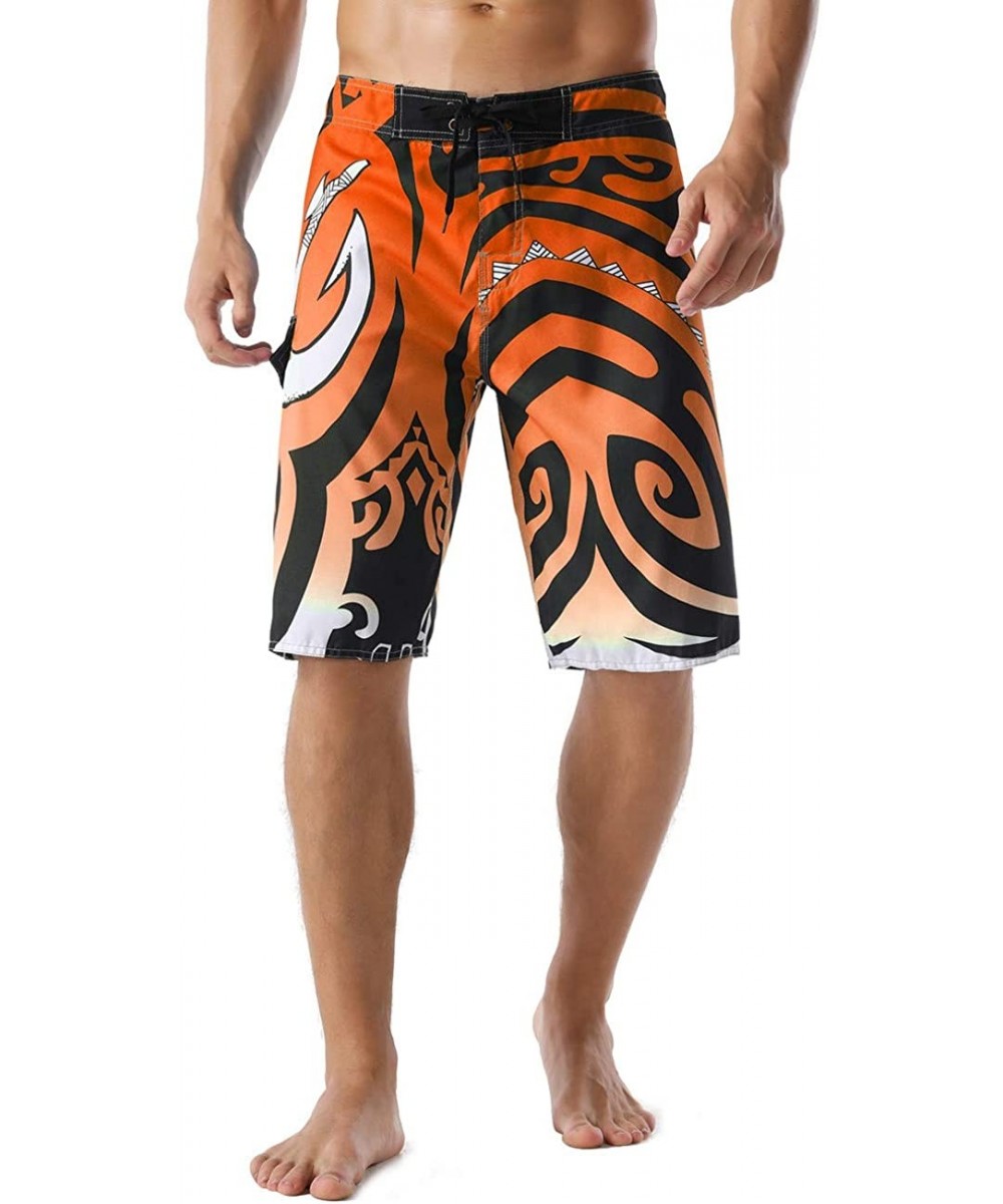 Trunks Men's Swim Trunks Beachwear Quick Dry Hawaiian Printed - Orange - CA17WXKRADQ