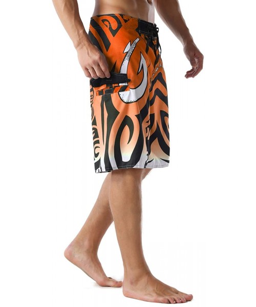 Trunks Men's Swim Trunks Beachwear Quick Dry Hawaiian Printed - Orange - CA17WXKRADQ