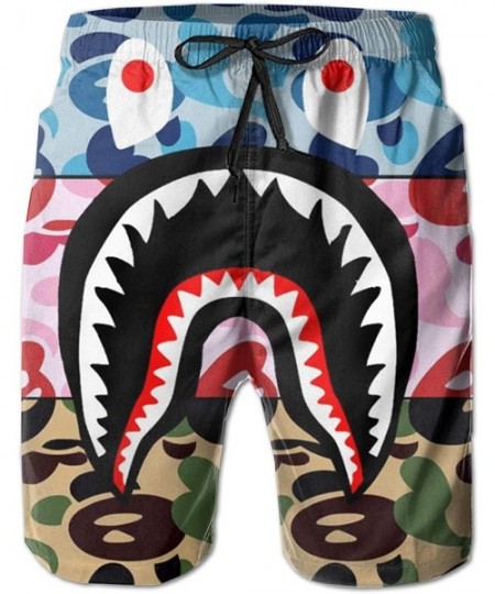 Board Shorts Comfort Men & Boys Big & Tall Cargo Short Board Shorts for Beach Outdoor Workout - Bape Shark Camo Blue Pink - C...