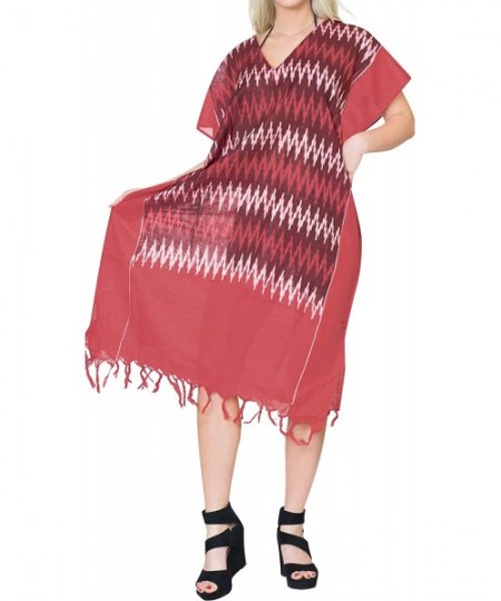 Cover-Ups Women's Maxi Caftan Boho Dress Sleep Wear Swim Cover Ups Embroidered - Maroon_x851 - CO19E9L27ZT