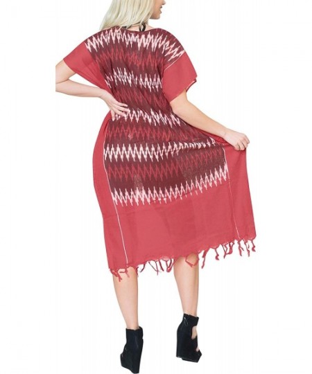 Cover-Ups Women's Maxi Caftan Boho Dress Sleep Wear Swim Cover Ups Embroidered - Maroon_x851 - CO19E9L27ZT