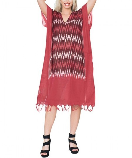 Cover-Ups Women's Maxi Caftan Boho Dress Sleep Wear Swim Cover Ups Embroidered - Maroon_x851 - CO19E9L27ZT