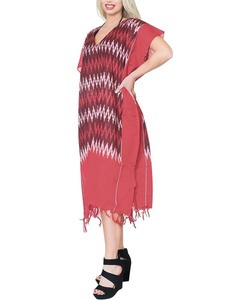 Cover-Ups Women's Maxi Caftan Boho Dress Sleep Wear Swim Cover Ups Embroidered - Maroon_x851 - CO19E9L27ZT