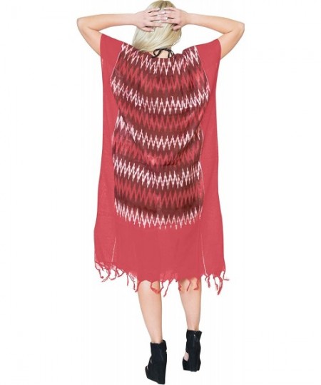 Cover-Ups Women's Maxi Caftan Boho Dress Sleep Wear Swim Cover Ups Embroidered - Maroon_x851 - CO19E9L27ZT