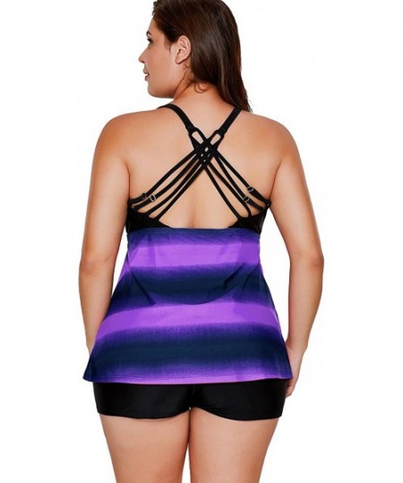 Tankinis Women's Plus Size Two Pieces Tankini Set Straps Athletic Swimwear - Purple - CD18CEDYS4N