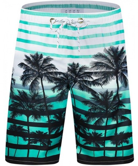 Trunks Men's Quick Dry Swim Trunks Long Palm Beach Board Shorts Bathing Suit - A-aqua-palm - CE199CL40O2