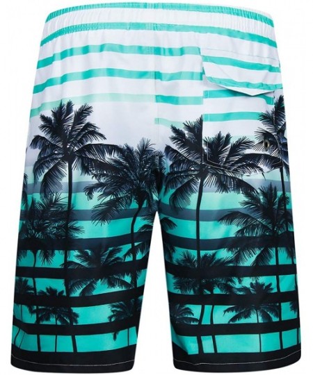 Trunks Men's Quick Dry Swim Trunks Long Palm Beach Board Shorts Bathing Suit - A-aqua-palm - CE199CL40O2