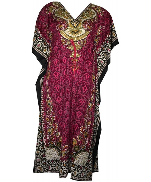 Cover-Ups Casual Kaftan Dresses for Women African Long Beach wear moomoo Plus Size Boho Caftan Lounger Cover ups - Fuchsia Li...