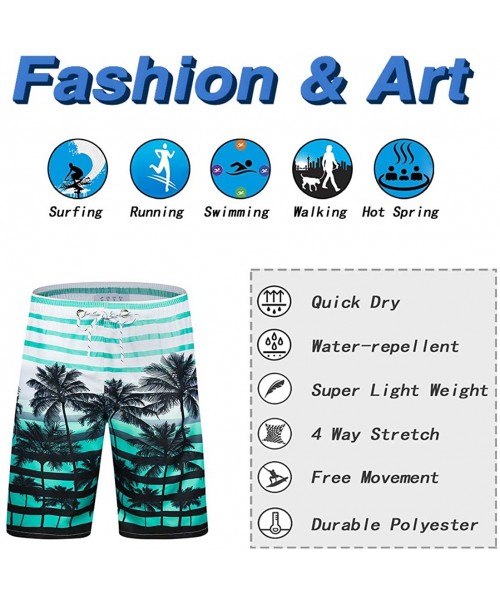 Trunks Men's Quick Dry Swim Trunks Long Palm Beach Board Shorts Bathing Suit - A-aqua-palm - CE199CL40O2