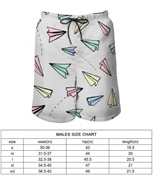 Board Shorts Men Quick Dry Swim Trunks Breathable Beach Board Shorts with Mesh Lining - School Kids Flying Paper Airplanes - ...