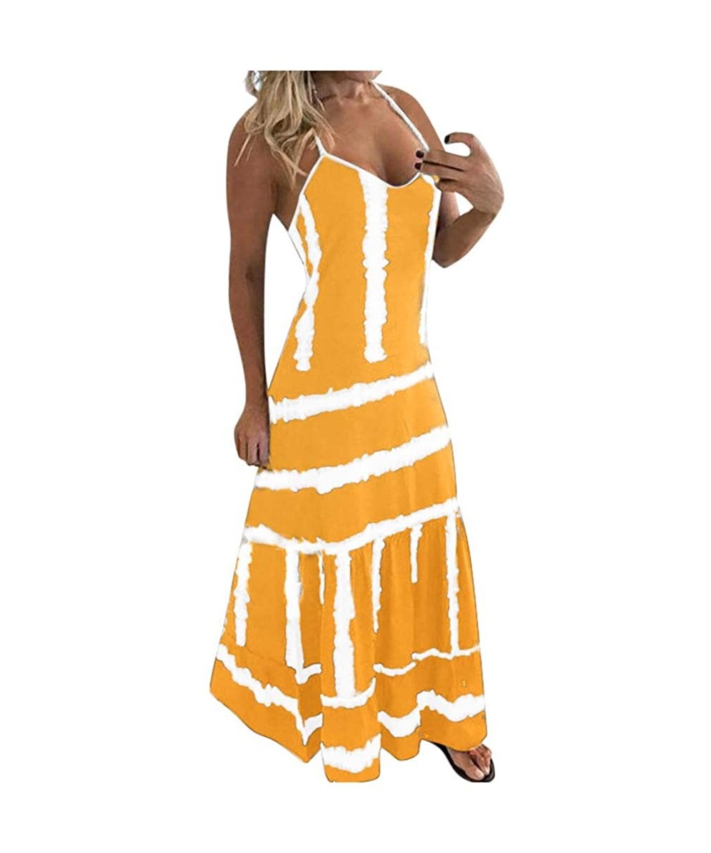 Cover-Ups Womens Tie-Dye Beach Pullover Maxi Boho Sundress Ladies Loose Long Slip Dress - Yellow - CJ19C9IEHKO