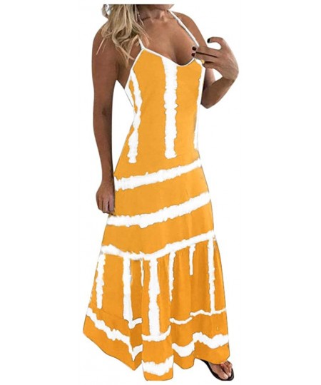 Cover-Ups Womens Tie-Dye Beach Pullover Maxi Boho Sundress Ladies Loose Long Slip Dress - Yellow - CJ19C9IEHKO