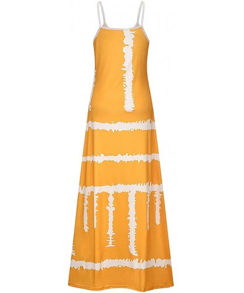 Cover-Ups Womens Tie-Dye Beach Pullover Maxi Boho Sundress Ladies Loose Long Slip Dress - Yellow - CJ19C9IEHKO